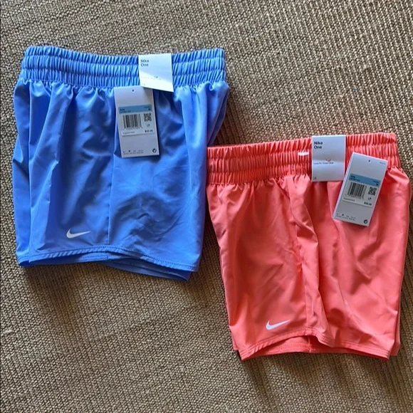 NWT! Nike Blue and Coral-Orange Performance Shorts x2 pair - Picture 12 of 14